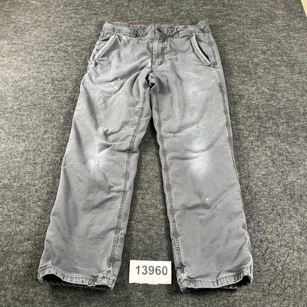 Eddie Bauer Pants Mens 33x30 Gray Canvas Fleece Lined Workwear Utility Casual